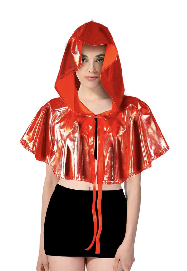 ADULT IRIDESCENT METALLIC MINI HOODED CAPE (RED)